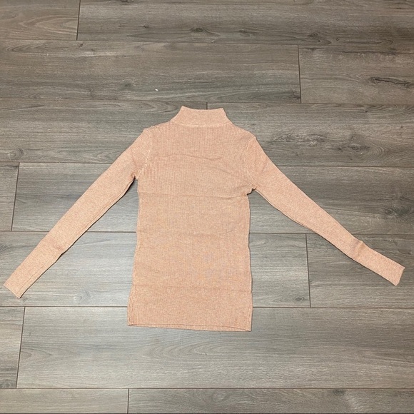 Peach Nude Mock Neck Soft Rib Turtleneck Sweater - Picture 7 of 9